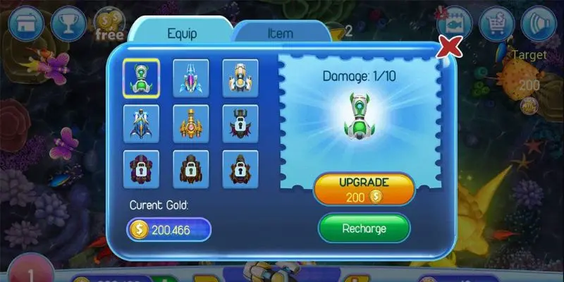 Bắn cá xèng APK cung cấp đa dạng vũ khí